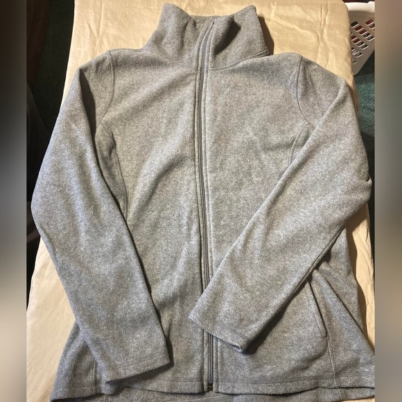 Old Navy Performance Fleece Full Zip Grey Women's Medium M Mock Neck Pockets EUC - Picture 1 of 5